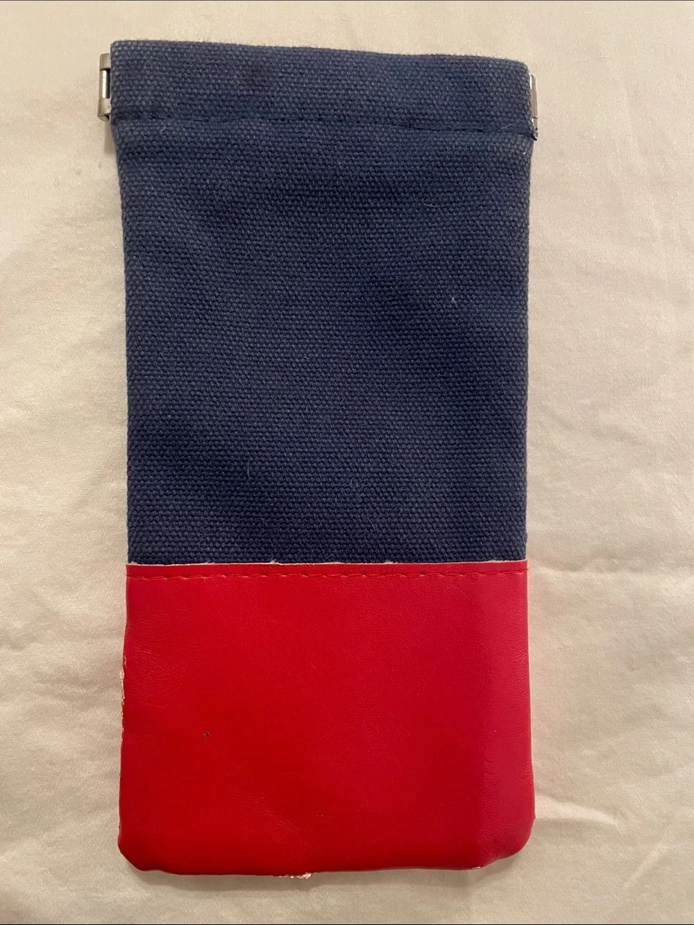 Le Specs Navy and Red Canvas Faux-Leather Pouch — Case Only